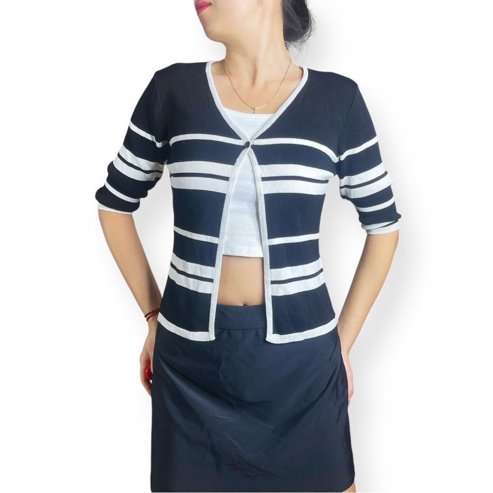 Vtg FINITY Petite Elegant Striped Cardigan Size M